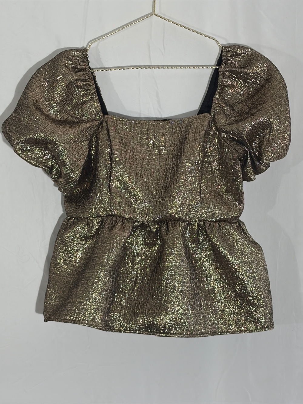 Lauren Conrad Metallic Bronze Puff-Sleeve Women's Top